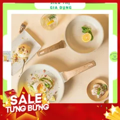 Chảo Chống Dính Vân Đá Màu Kem 24cm - Dùng Cho Bếp Từ, Tiện Lợi Cho Mọi Món Xào 814068