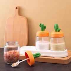 Hũ Đựng Gia Vị Thủy Thủy Tinh Hình Xương Rồng Kèm Thìa, Bộ 4 Lọ Đựng Gia Vị Có Khay Cầm Tiện Lợi Decor Nhà Bếp 814163