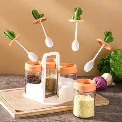Hũ Đựng Gia Vị Thủy Thủy Tinh Hình Xương Rồng Kèm Thìa, Bộ 4 Lọ Đựng Gia Vị Có Khay Cầm Tiện Lợi Decor Nhà Bếp 814163