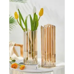 Bình Hoa Thủy Tinh Trụ Tròn Sọc Khía Lượn Sóng Cao Cấp Lọ Cắm Hoa Decor Trang Trí Phòng Khách Hiện Đại Cao 30cm 814195