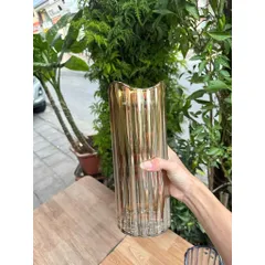 Bình Hoa Thủy Tinh Trụ Tròn Sọc Khía Lượn Sóng Cao Cấp Lọ Cắm Hoa Decor Trang Trí Phòng Khách Hiện Đại Cao 30cm 814195