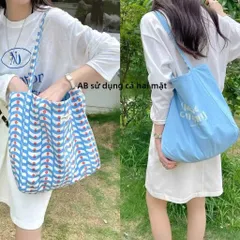 Túi Tote Vải Canvas 2 Mặt Đeo Vai Nojo Company Cao Cấp - Túi Xách Nữ Cỡ Lớn Đi Học Đi Chơi Hoạt Tiết Sóng Gợn Cá Tính 814232