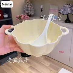 Bát Gốm Sứ Hình Quả Bí Ngô Có Tay Cầm, Tô Đựng Thức Ăn Bát Súp Có Tai kèm thìa Dùng Được Trong Lò Vi Sóng 814240