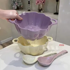 Bát Gốm Sứ Hình Quả Bí Ngô Có Tay Cầm, Tô Đựng Thức Ăn Bát Súp Có Tai kèm thìa Dùng Được Trong Lò Vi Sóng 814240