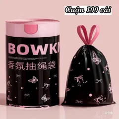 Cuộn 100 Túi Rác Đen Dây Rút Tự Động In Họa Tiết Nơ Sang Trọng, Túi Đựng Rác Gia Đình Siêu Dai Chống Rò Rỉ 814253