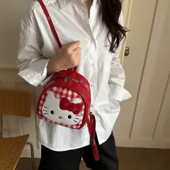 Balo Mini Hello Kitty Dễ Thương Túi Đeo Chéo 2 Trong 1 Da Bóng Cao Cấp Họa Tiết Caro Đỏ Trắng Phong Cách Hàn Quốc 814257