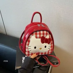 Balo Mini Hello Kitty Dễ Thương Túi Đeo Chéo 2 Trong 1 Da Bóng Cao Cấp Họa Tiết Caro Đỏ Trắng Phong Cách Hàn Quốc 814257