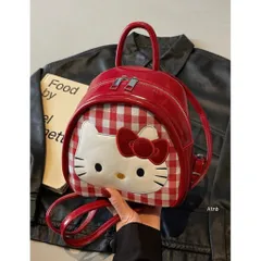 Balo Mini Hello Kitty Dễ Thương Túi Đeo Chéo 2 Trong 1 Da Bóng Cao Cấp Họa Tiết Caro Đỏ Trắng Phong Cách Hàn Quốc 814257