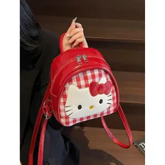 Balo Mini Hello Kitty Dễ Thương Túi Đeo Chéo 2 Trong 1 Da Bóng Cao Cấp Họa Tiết Caro Đỏ Trắng Phong Cách Hàn Quốc 814257