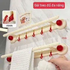 Giá Treo Khăn Nhà Tắm Hút Chân Không 42cm Kèm 6 Móc Treo Chữ U – Kệ Treo Khăn Dán Tường Không Khoa 814262