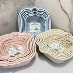 Bộ 6 Rổ Nhựa Kèm Chậu 2 Lớp Hình Vuông Cao Cấp - Combo Rổ Ráo Nước Và Chậu Rửa Rau Củ Quả Tiện Lợi Cho Nhà Bếp 814277