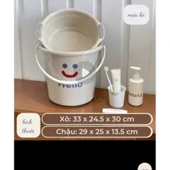Set Xô Kèm Chậu Hello Cao Cấp (14 Lít) - Chất Liệu Nhựa PP Dày Dặn, Có Quai Xách Tiện Lợi, Họa Tiết Mặt Cười Dễ Thương 814298