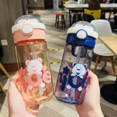Bình Nước Cho Bé Đi Học Hình Gấu Cute 500ml - Bình Đựng Nước Nhựa Tritan Cao Cấp Có Ống Hút, Dây Đeo Tiện Lợ 814303