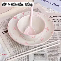 Bộ 2 Bát Sứ Kèm Thìa Hình Nơ Đáng Yêu Cho Bé - Đồ Dùng Ăn Dặm 814305