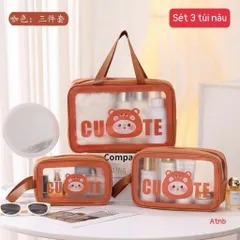 Set 3 Túi Đựng Mỹ Phẩm Trong Suốt Hình Gấu Cute – Túi Du Lịch, Túi Đựng Đồ Cá Nhân Tiện Lợi 814307