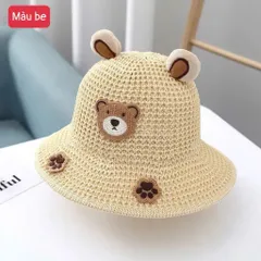 Mũ Cói Chống Nắng Hình Gấu Đáng Yêu Cho Bé - Dây Chống Gió - An Toàn và Thời Trang 814328