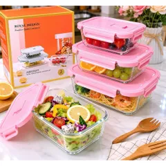 Set 3 Hộp Thủy Tinh Khóa Hộp Đựng Thực Phẩm Borosilicate Cao Cấp Chịu Nhiệt Lò Vi Sóng 410ml 680ml 1000ml Royal Design 814345