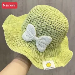 Mũ cói bé gái nơ xinh chống nắng – Nón đi biển cho bé, mũ vành rộng thoáng mát cho bé gái 1–4 tu 814349