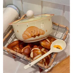 Thố Sứ Có Tay Cầm Kèm Nắp Chống Nóng, Bát Đựng Soup Salad Decor Hình Gấu Và Trái Cây Cao Cấp Dùng Được Lò Vi Sóng 814379