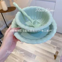 Bát Sứ Decor Hình Hoa Kèm Thìa Xoắn - Chén Ăn Dặm, Đựng Salad Sứ Cao Cấp Phong Cách Pháp Tiểu Thư 814381