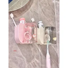Bộ Kệ Để Bàn Chải Đánh Răng Kèm Cốc Úp Ngược Dán Tường Tiện Lợi, Kệ Treo Phòng Tắm Gọn Gàng Phong Cách Hàn Quốc 814386