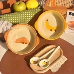 Bộ Bát Đĩa 4 Món Gốm Sứ Cao Cấp Decor - Set Bát Tô Có Quai, Chén Ăn Cơm, Thìa Đũa Họa Tiết Trái Cây Bánh Mì Dễ Thương 814416