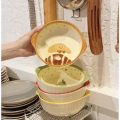 Bộ Bát Đĩa 4 Món Gốm Sứ Cao Cấp Decor - Set Bát Tô Có Quai, Chén Ăn Cơm, Thìa Đũa Họa Tiết Trái Cây Bánh Mì Dễ Thương 814416