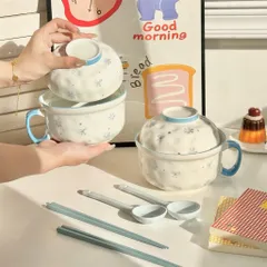 Set Bát Tô Sứ 2 Trong 1 Có Quai Cầm Kèm Nắp, Thìa, Đũa - Thiết Kế Nơ Hồng/Bông Tuyết Xinh Xắn, Bát Úp Mì, Tô Đựng Canh 814418