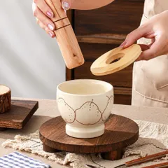 Cối Chày Sứ Kèm Nắp Gỗ 10cm - Cối Giã Tỏi Ớt, Nghiền Thảo Mộc, Gia Vị Phong Cách Hàn Quốc Trang Trí Bếp 814417