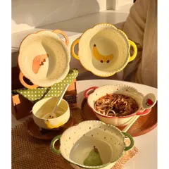 Bộ Bát Đĩa Gốm Sứ Decor Dễ Thương - Trọn Bộ Bát Tô Có Quai Ăn Mì, Bát Con Ăn Cơm, Đĩa Sứ, Thìa Đũa Họa Tiết Bánh Mì Cute 814422