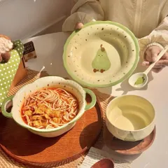 Bộ Bát Đĩa Gốm Sứ Decor Dễ Thương - Trọn Bộ Bát Tô Có Quai Ăn Mì, Bát Con Ăn Cơm, Đĩa Sứ, Thìa Đũa Họa Tiết Bánh Mì Cute 814422