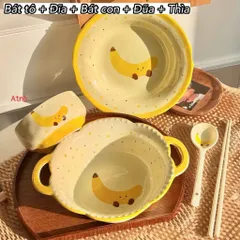 Bộ Bát Đĩa Gốm Sứ Decor Dễ Thương - Trọn Bộ Bát Tô Có Quai Ăn Mì, Bát Con Ăn Cơm, Đĩa Sứ, Thìa Đũa Họa Tiết Bánh Mì Cute 814422