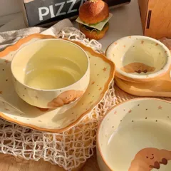 Bộ Bát Đĩa 5 Món Gốm Sứ Cao Cấp Decor - Set Bát Tô Có Tay Cầm, Bát Cơm, Đĩa Lượn Sóng, Thìa Đũa Hình Bánh Mì Dễ Thương 814424