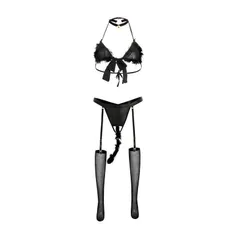Đồ Cosplay Miêu Nữ Có Đuôi Kèm Đai garter Đáng Yêu Quyến Rũ Đồ Lót Bé Mèo Bông Dễ Thương Gợi Cảm - N533 Đen