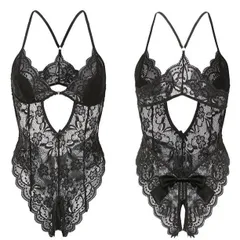 Bodysuit Ren Phối Nơ Sau Đồ Lót Liền Thân Xẻ V1 - N509 Đen
