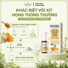 HoneyWorks Kids Xịt Họng Mật Ong Hữu Cơ & Kẽm Cho Bé Từ 12 Tháng, Làm Dịu Khô Ngứa Rát Họng 30ml