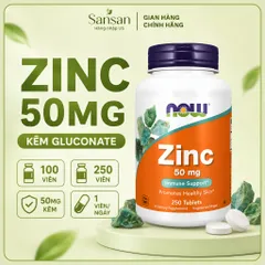Viên Uống Bổ Sung Kẽm NOW Foods Zinc 50mg 100/ 250 Viên, Kẽm Gluconate