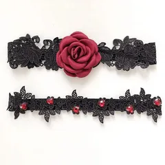Vòng Chân Ren Hoa Hồng Đáng Yêu Gợi Cảm Choker Đùi Rose Phối Đồ Cosplay Sexy Quyến Rũ - T509 Đen