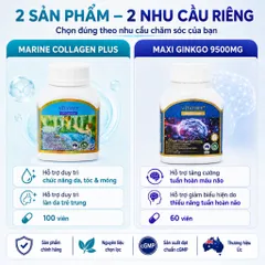 Combo Vitatree Marine Collagen Plus 100 viên + Maxi Ginkgo 9500mg 60 viên hỗ trợ da tóc móng và não