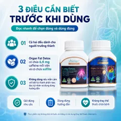 Combo Vitatree Lung Detox và Organ Fat Detox 60 viên/lọ hỗ trợ hô hấp, gan và chuyển hóa chất béo Úc
