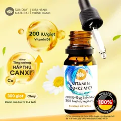 Vitamin D3 K2 MK7 200IU 15mcg Sunday Natural Đức 10ml sản phẩm thuần chay cho bé từ sơ sinh