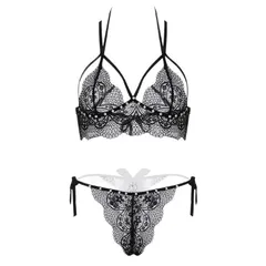 Đồ Lót Nữ Ren Xuyên Thấu Đính Hạt Đáng Yêu Quyến Rũ Set Nội Y Lingerie Cột Dây Gợi Cảm Ngọt Ngào - T368 Đen