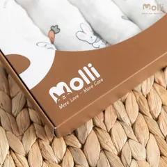 Hộp 6 khăn sữa sợi tre Premium bamboo Molli Kích thước 30x30cm mềm mịn, an toàn cho bé