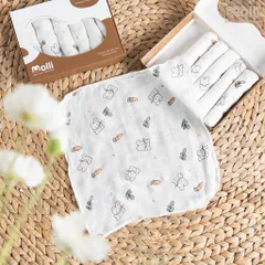 Hộp 6 khăn sữa sợi tre Premium bamboo Molli Kích thước 30x30cm mềm mịn, an toàn cho bé