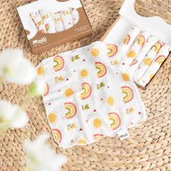 Hộp 6 khăn sữa sợi tre Premium bamboo Molli Kích thước 30x30cm mềm mịn, an toàn cho bé