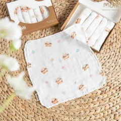 Hộp 6 khăn sữa sợi tre Premium bamboo Molli Kích thước 30x30cm mềm mịn, an toàn cho bé