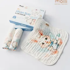 Khăn sữa 6 lớp Molli cho bé - Hộp 3 khăn sữa mềm mịn, an toàn và thấm hút tốt