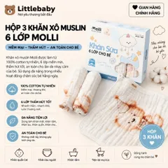 Khăn sữa 6 lớp Molli cho bé - Hộp 3 khăn sữa mềm mịn, an toàn và thấm hút tốt