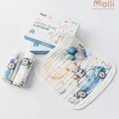 Khăn sữa 6 lớp Molli cho bé - Hộp 3 khăn sữa mềm mịn, an toàn và thấm hút tốt