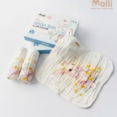 Khăn sữa 6 lớp Molli cho bé - Hộp 3 khăn sữa mềm mịn, an toàn và thấm hút tốt